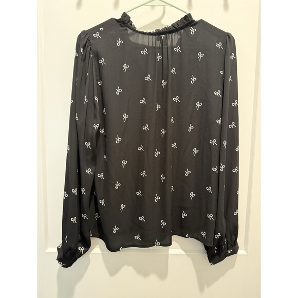 J.Crew Bow Blouse with Ruffle Neck and Velvet Trim Medium Black w/White Bows - Picture 5 of 5
